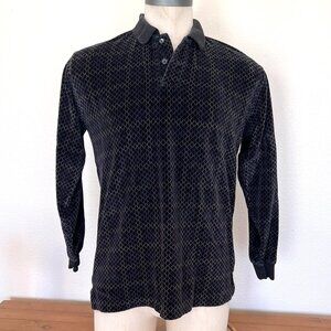 90's Velour Polo Long Sleeve Mens Shirt - Size Small - Imprints